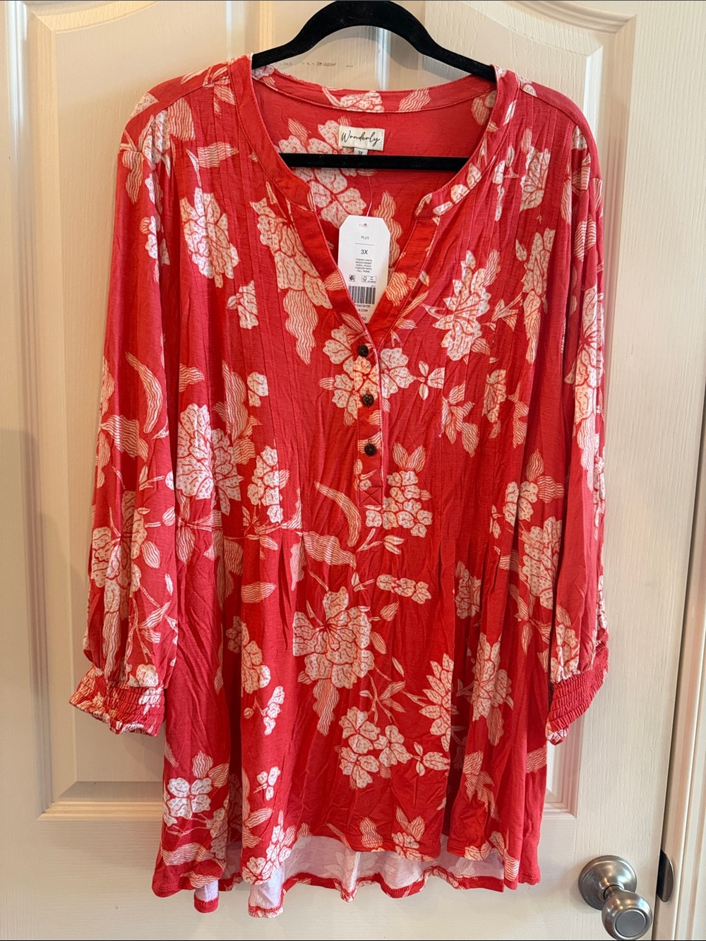 Wonderly Coral-Red Floral Pintick Tunic